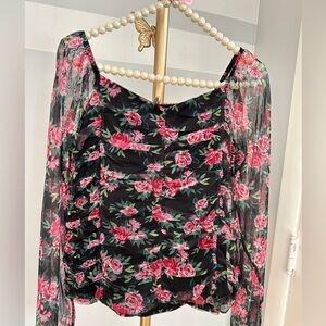 Art Class Black and Pink Floral Blouse